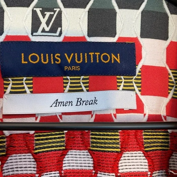 Louis Vuitton Virgil Abloh Shirt Amen Break LV Logo Button Up Mens Size XL Red - Picture 11 of 15